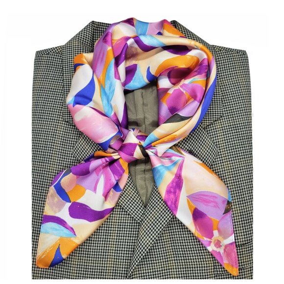 Unbranded Other - ✨Luxury Chic Silky Square Scarf Purple White Iris Flower Print Head Bandana New✨